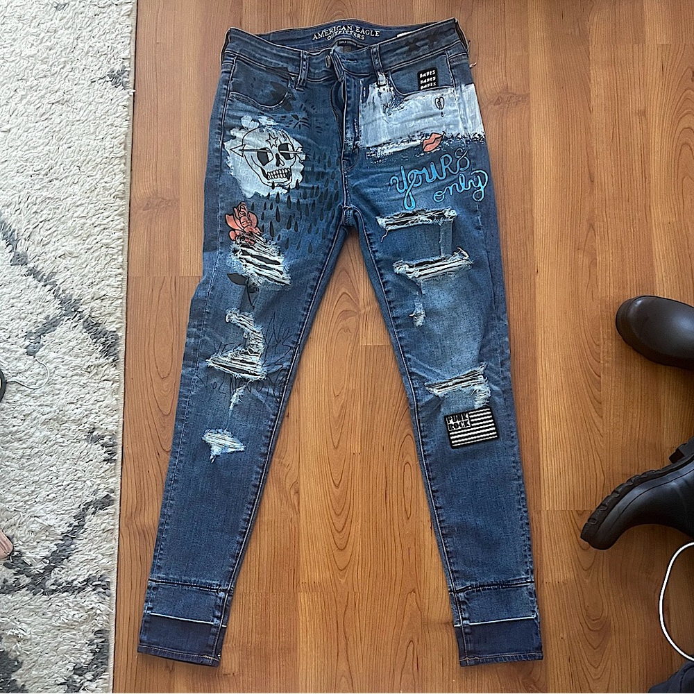 American Eagle - Hi-Rise Jegging Size 10 - Punky Painted Print - Medium Blue
